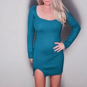 MABLE Clothing Teal Ribbed Bodycon Dress Size Medium